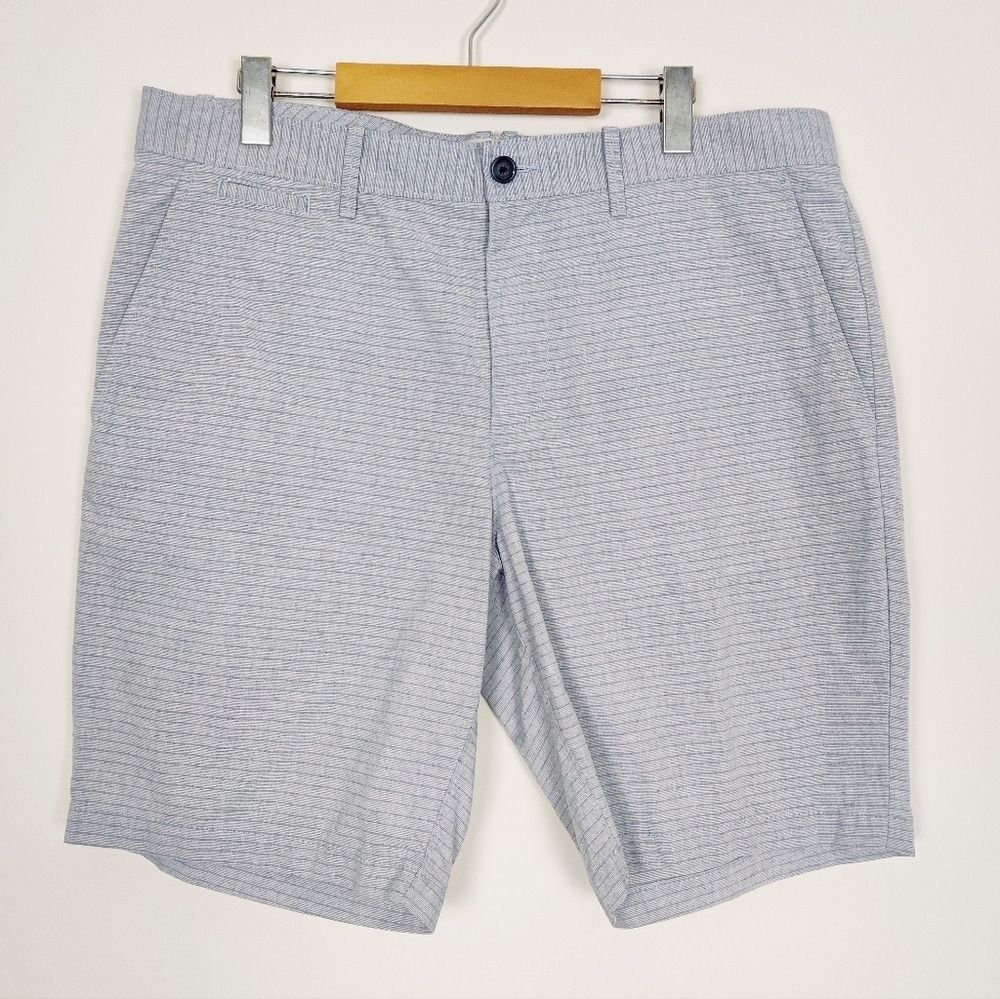 Original Penguin Men's Striped Flat Front Short in Blue Size 36 Cotton Summer